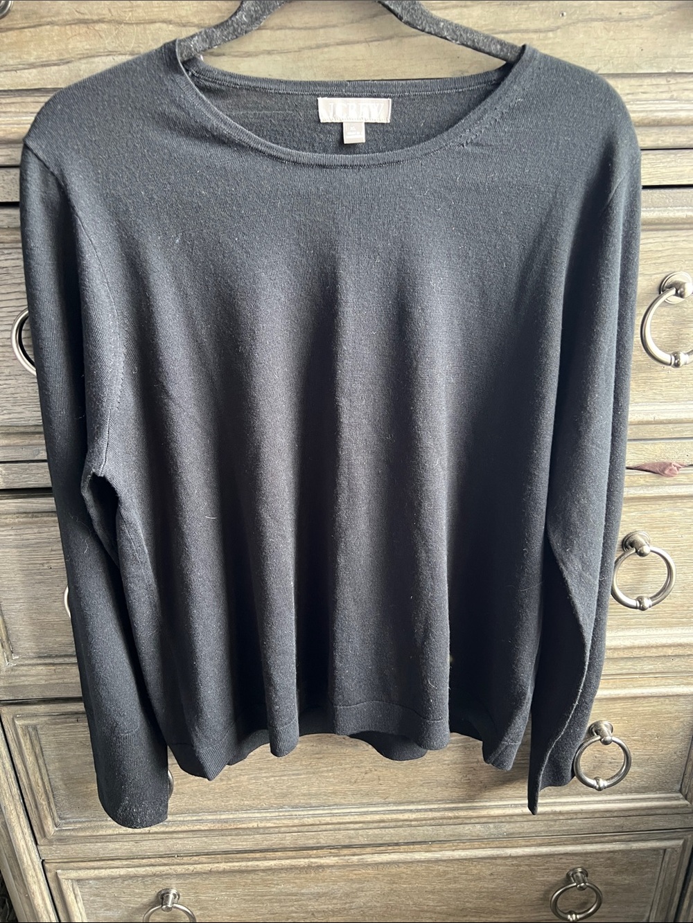 J. Crew 100% Merino Wool Crewneck Fine Knit Sweater Black XL EUC
